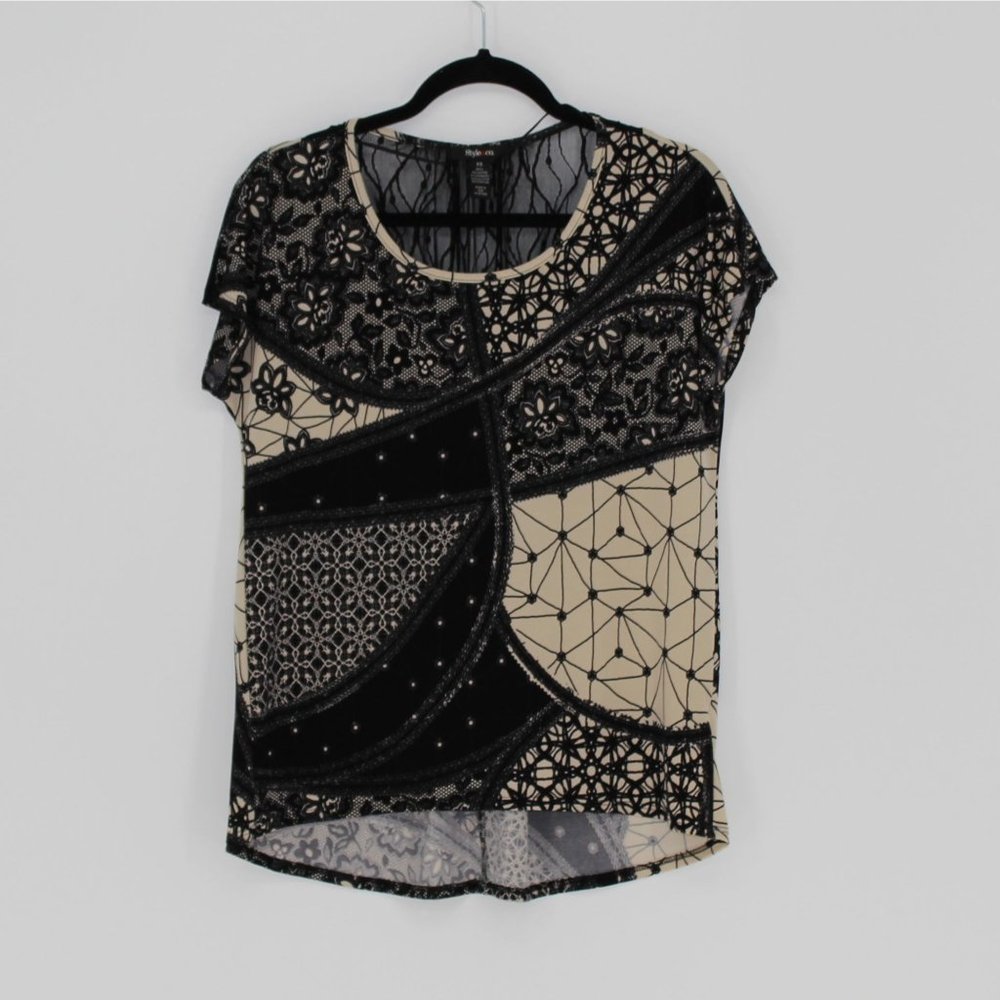 Style & Co. Black and Cream Blouse